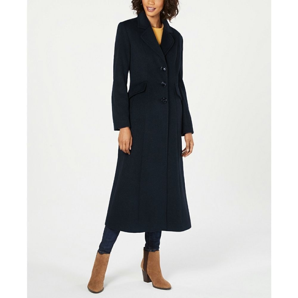 New! FORECASTER of Boston Lambswool-Blend Maxi Long Coat Navy Blue Size 16
